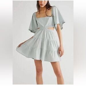 Free People Cross Of Sunlight Cutput Mini Dress Blue Boho Cottagecore Medium